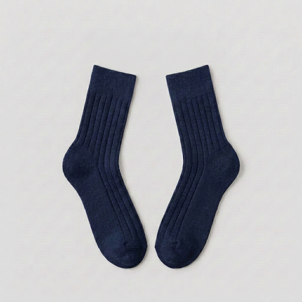 Meias quentes em lã merino Komfort em azul-marinho